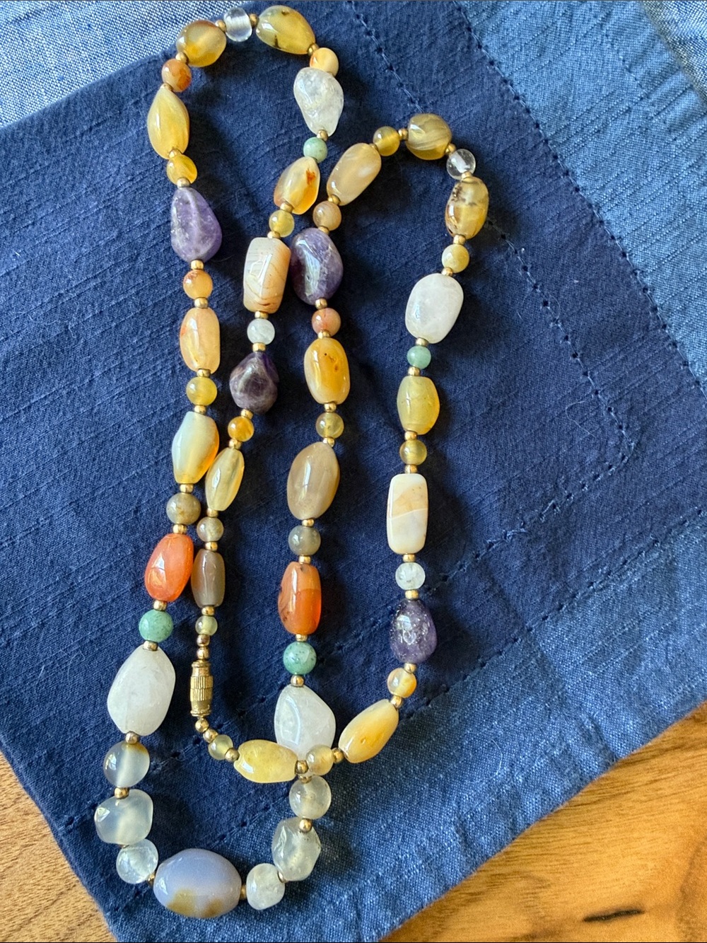 Vintage 1970s Multi-Gemstone Beggar Bead Necklace, 17" Princess Length